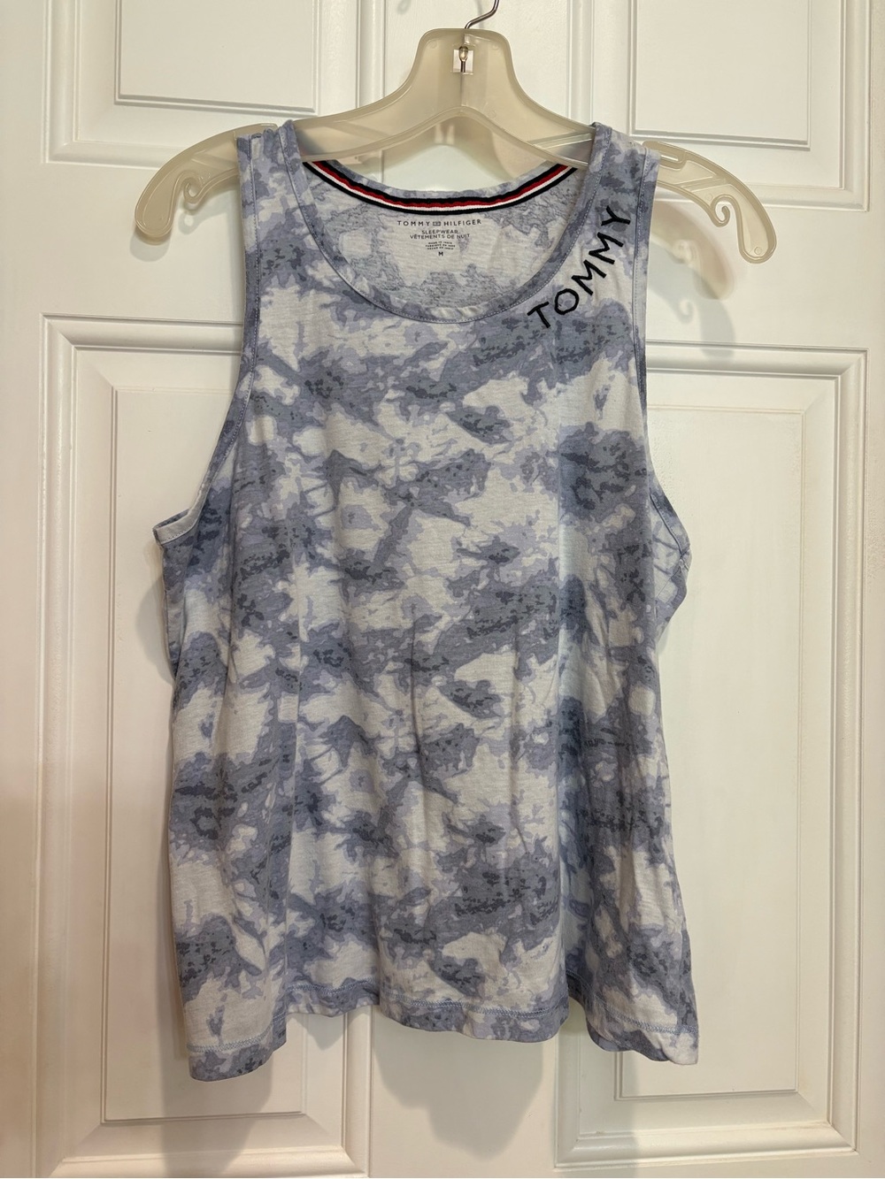 Tommy Hilfiger Women's Sleepwear Racerback Tank, Blue/Gray Tie Dye, Size M